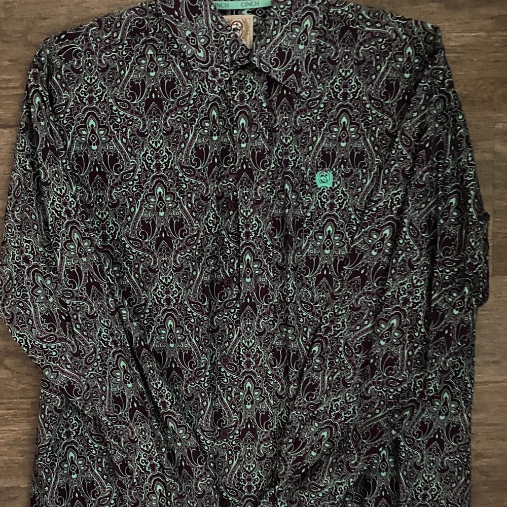 XS CINCH Men's Paisley Button-Down Shirt - Picture 3 of 5
